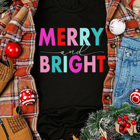 Black MERRY and BRIGHT Crew Neck Graphic Tee - Picture 5 of 8